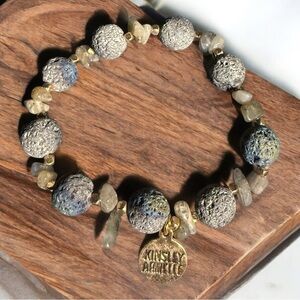Kinsley Armelle Semi Precious Lava & Agate Beaded Bracelet. NWOT